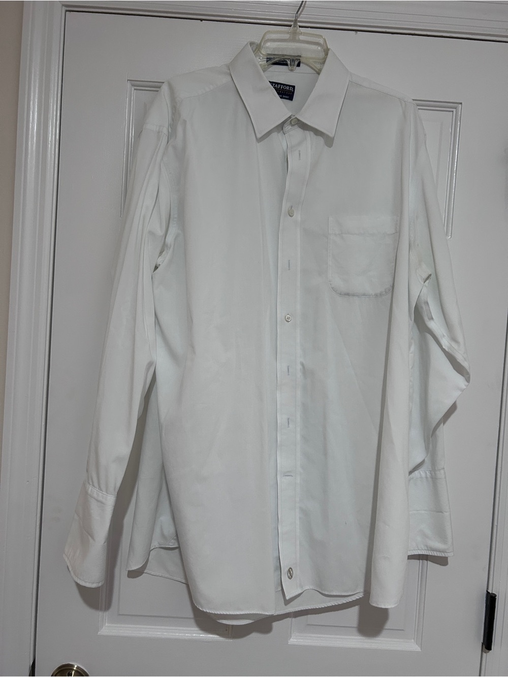 STAFFORD Executive White Men's Dress Shirt w/French Cuff 17 1/2-34/35